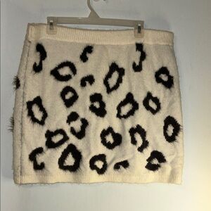 Lou & Grey Animal Print Fuzzy Sweater Skirt Super Soft Dark Grey Spots New Sz XL